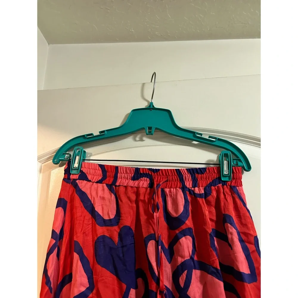 FARM Rio for Anthropologie Maxi Skirt Red Blue Pink Heart‎ Print Elastic Waist S